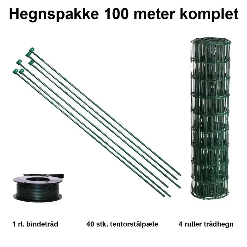 100 Meter Havehegn Inkl. 40 Stk. Tentorpæle Og 60 Meter Bindetråd   Maskestr. 10x10 Cm H:90 Cm fra Nsh Nordic A/s
