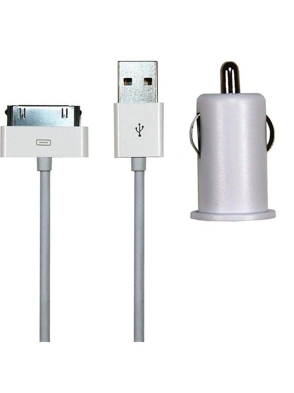 12v Car Charger W 30 Pin 1.0a. 1m. White fra Sinox
