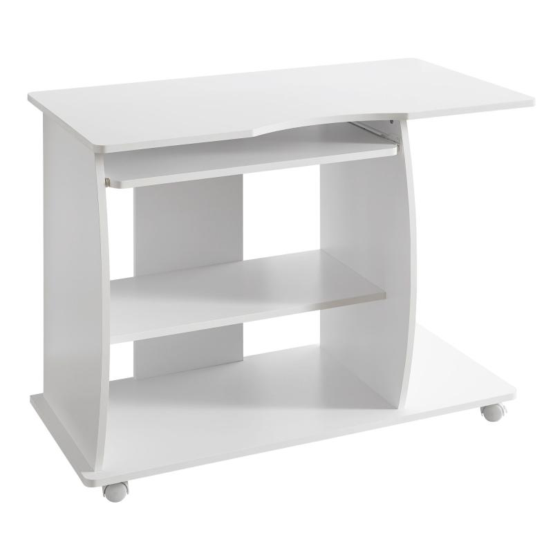 Computer Skrivebord Med Hjul Og Tastaturskuffe, 90x71x50 Cm, Hvid fra Skyport