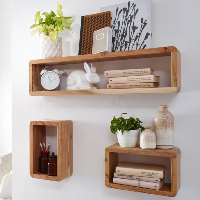 3 X Håndlavede Væghylder i FSC® Træ - Moderne Design