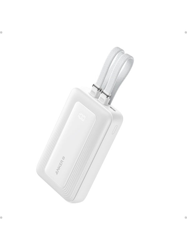 (10k.30w Built In Usb C+lightning Cable) Powerbank   Hvid   10000 Mah fra Anker