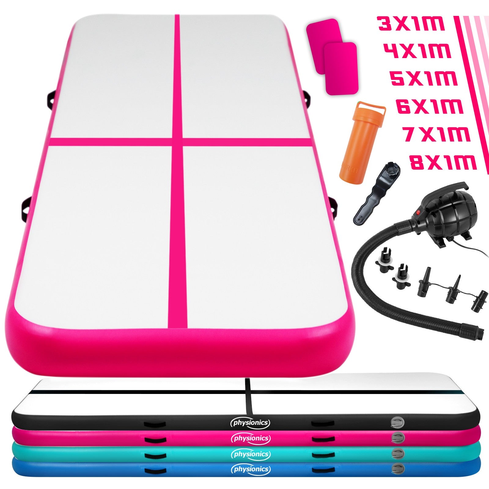 Air Track Fitnessmåtte, 7m, Oppustelig, Bærbar, Med Elektrisk Luftpumpe, 10 Cm Høj, Pvc, Pink fra Ff Europe